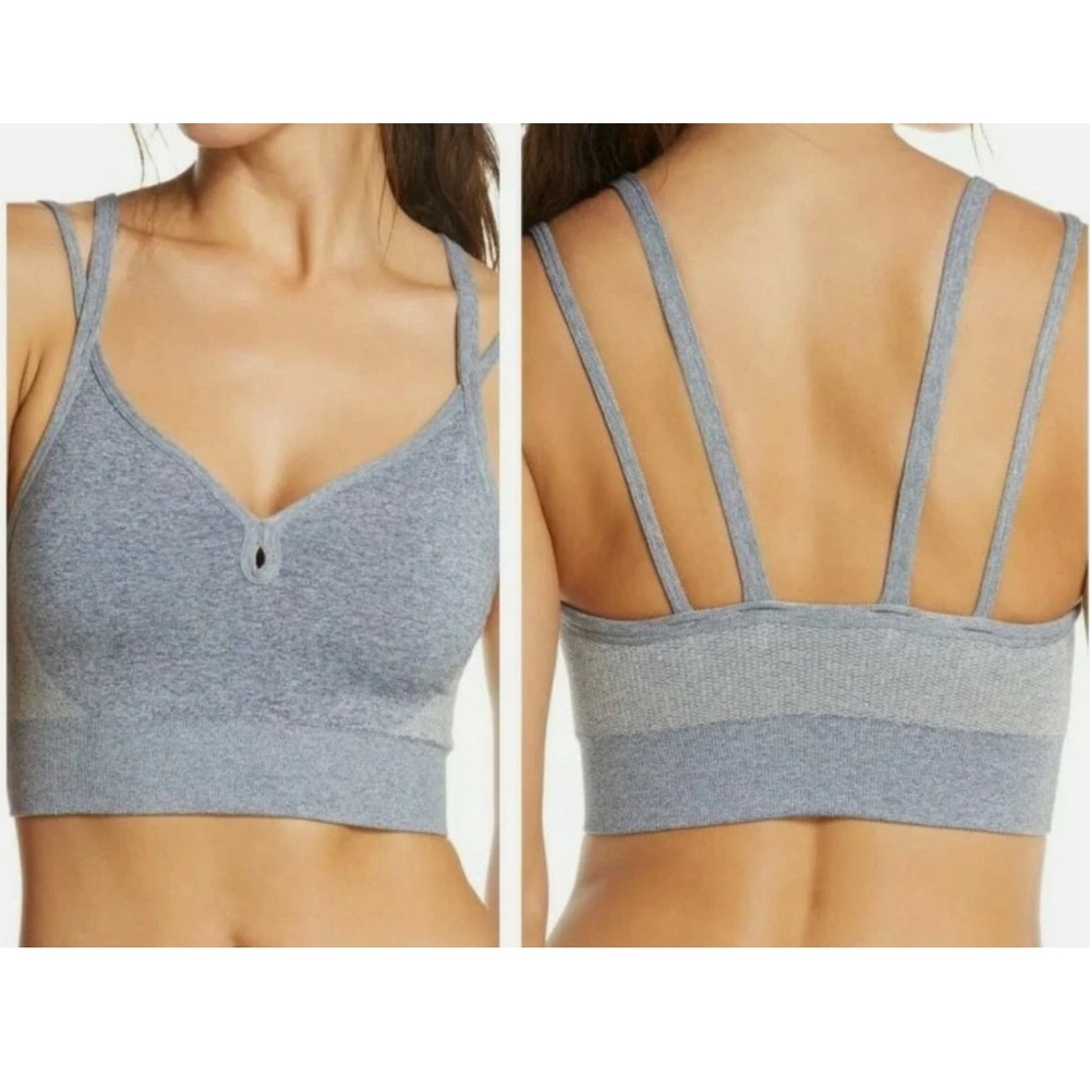 Zella Sports Bra Gray Body Rhythm Seamless Double Strap L